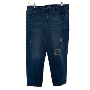 TERRA & SKY Women's Size 18W Boyfriend Jeans Distressed Blue Festival Comfy Boho